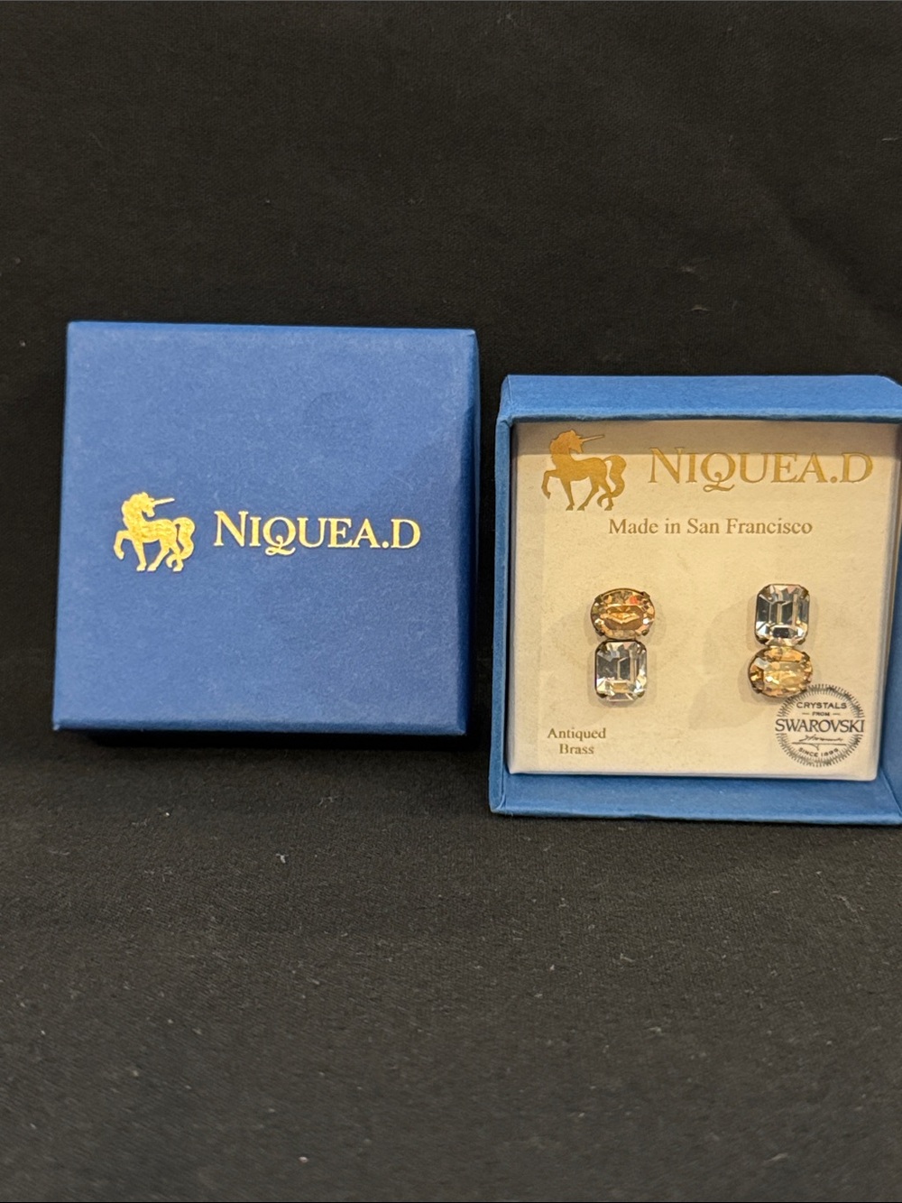 NIB Niquead Earrings with Clear and Champagne Crystals